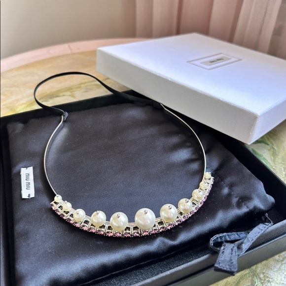 Crown headband with pink crystals & perls - Picture 4 of 6